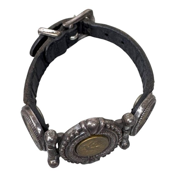 Brighton Vintage Coin Belt Strap Bracelet Gold Roman Black Signed 1995 Museum - Picture 9 of 9